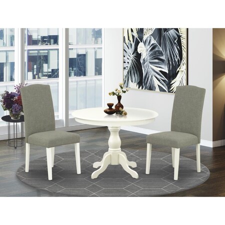 East West Furniture 3 Piece Hartland Dining Room Table Set - Linen White HBEN3-LWH-06